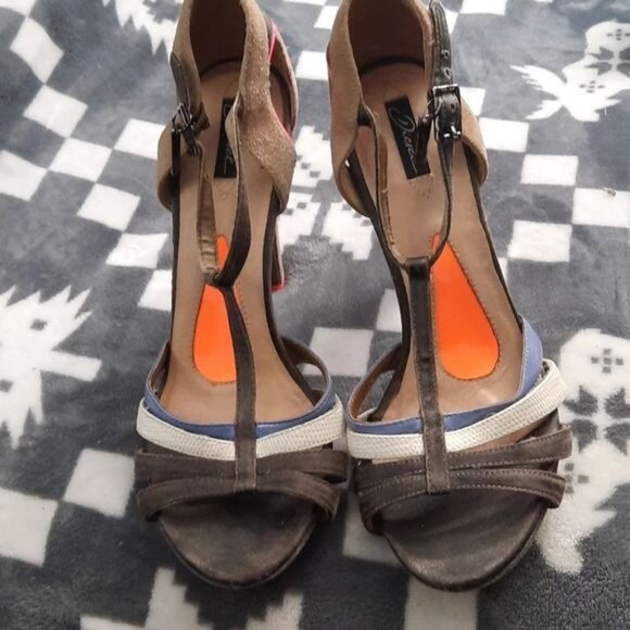 Diesel Leather Suede T Strap High Heel Sandal Size EU 39 US 8.5 - Picture 1 of 16